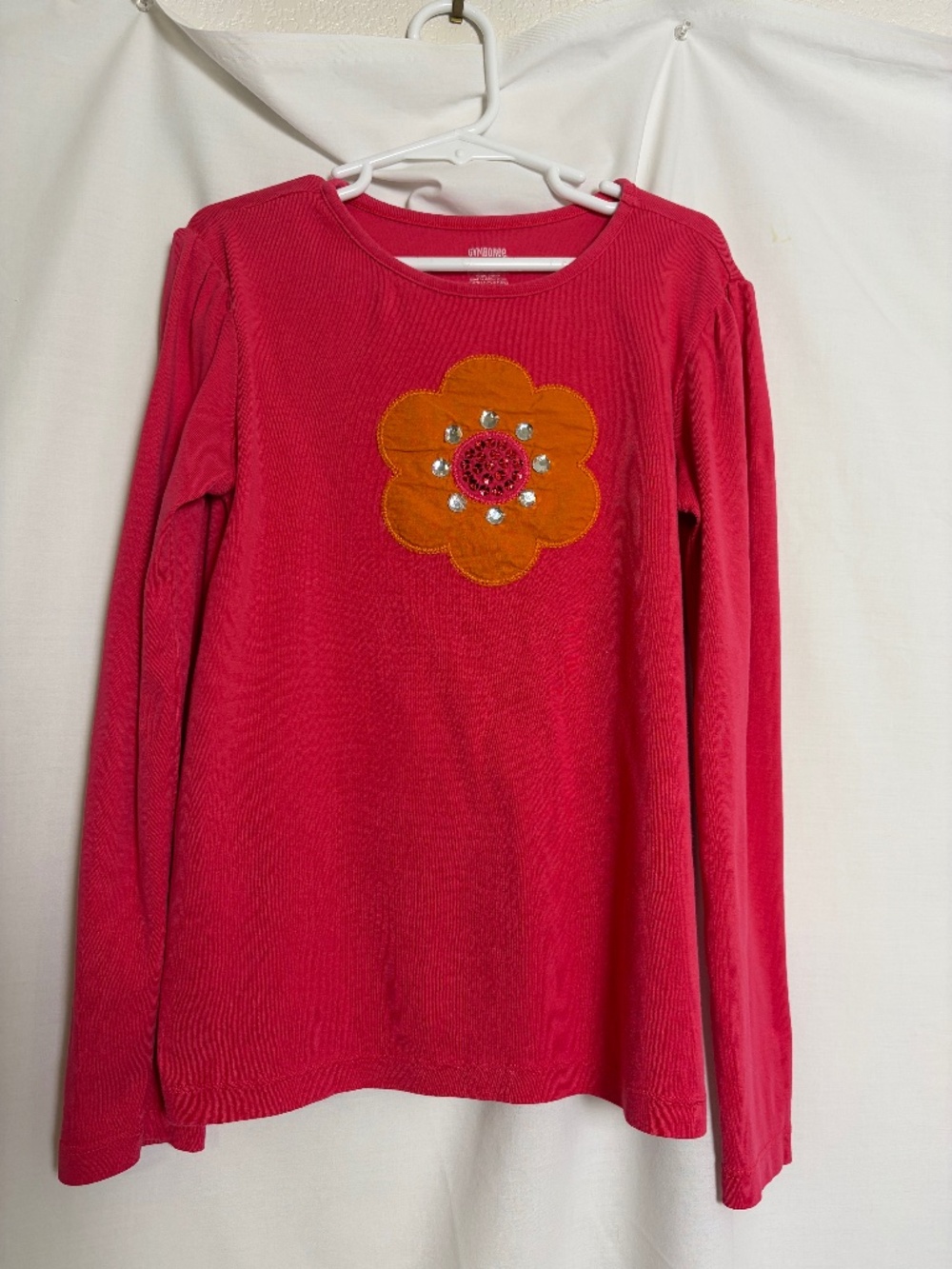 Gymboree Long Sleeve Vibrant Pink Shirt w/Orange Flower Girls 10